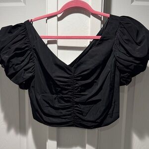 Express Black Ruched Puff Sleeve Blouse